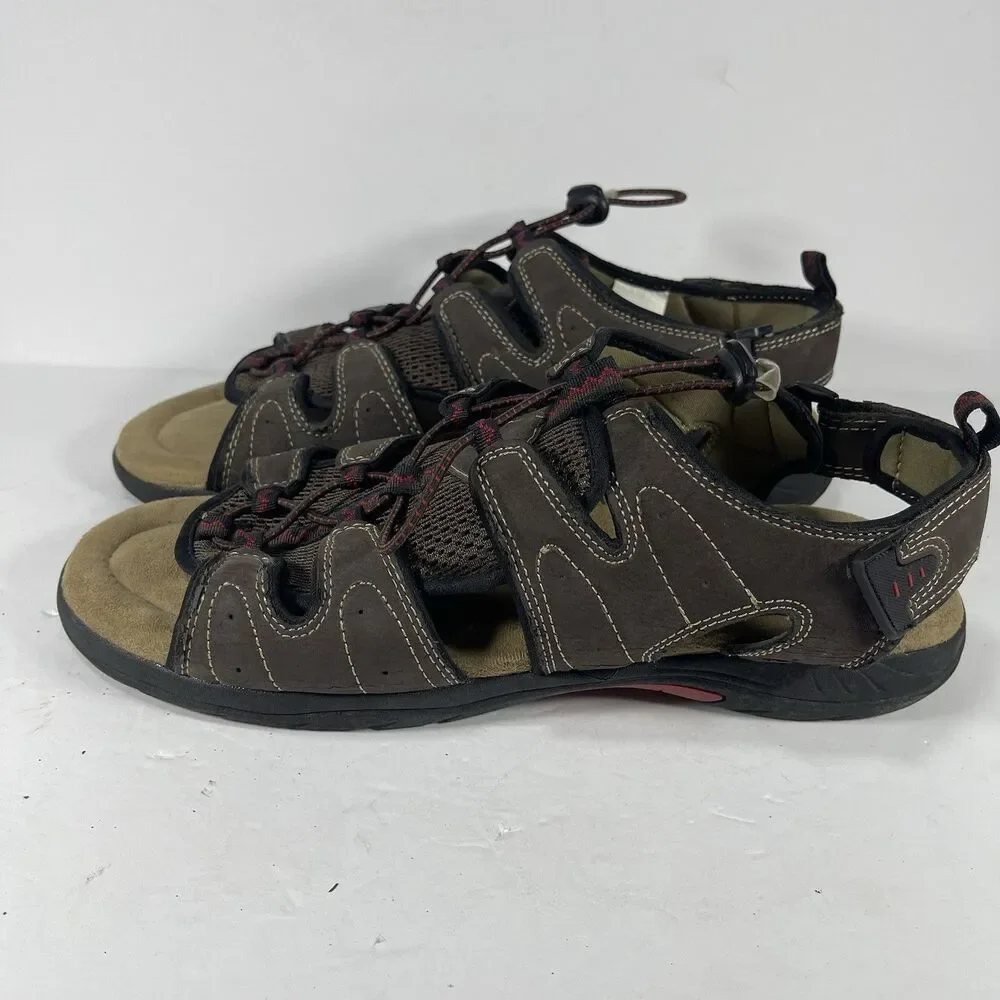 St. John’s Bay Men’s Memory Foam Trail Sandals – Size 12M (Brown/Red)